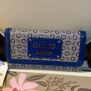 GUESS Blue Logo-Accent Continental Wallet for Women
